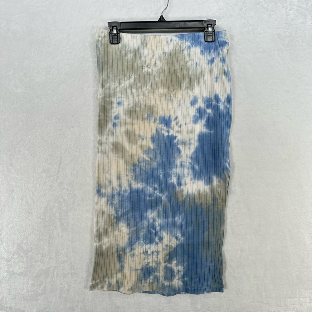 Heirloom Skirt Women Medium Blue Tie Dye Ribbed Knit Side Slit Pull On